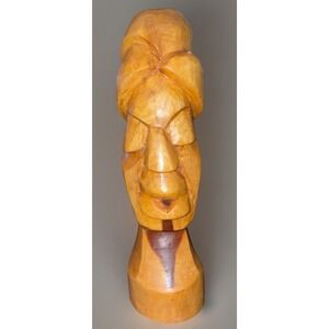 10" Tall Easter Island Hand Carved Wood Moai Statue Figurine Sculpture Tiki